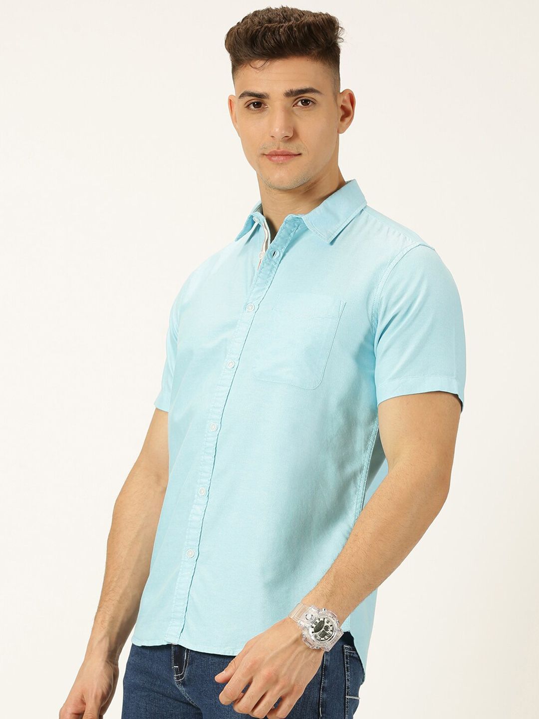 Thomas Scott Men Classic Slim Fit Short Sleeves Pure Cotton Casual Shirt