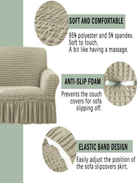 Cortina Beige Self Design Stretchable 1-Seater Sofa Cover with Skirt