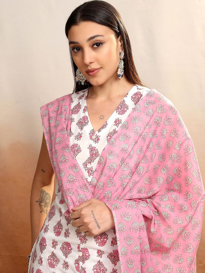 Vishudh Women Floral Printed Regular Pure Cotton Kurta with Palazzos & With Dupatta