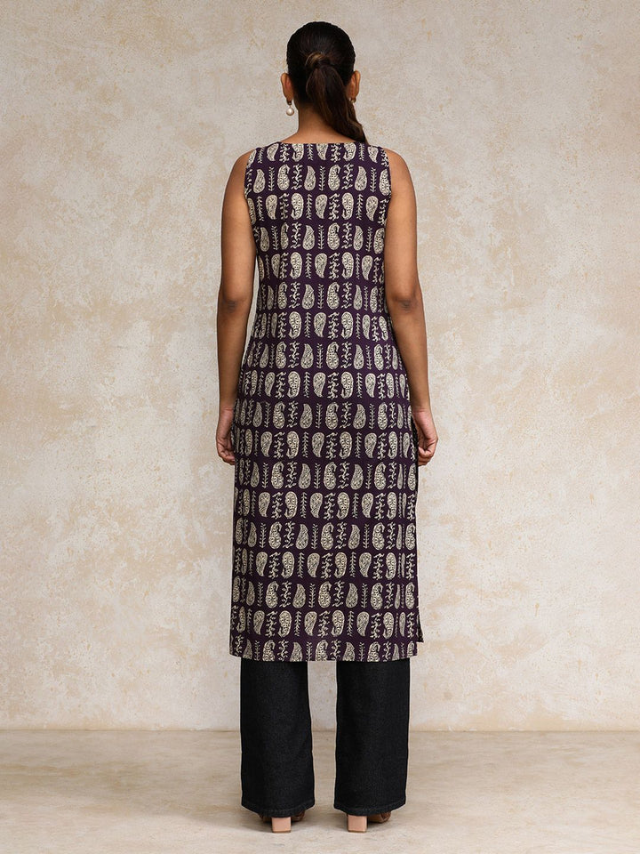Varanga Paisley Printed Cotton V-Neck Straight Kurta