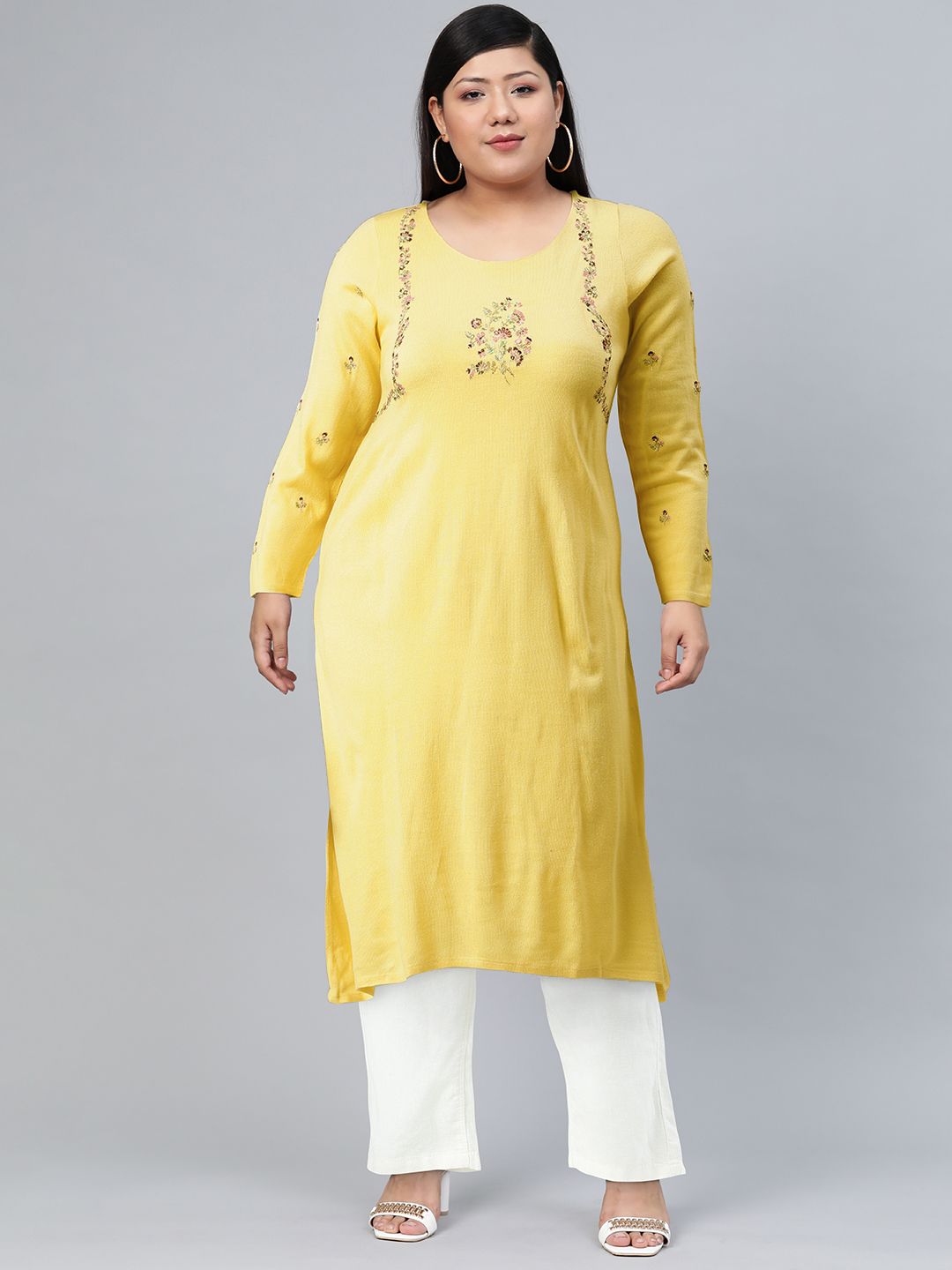 W Floral Embroidered Zardozi Acrylic Kurta