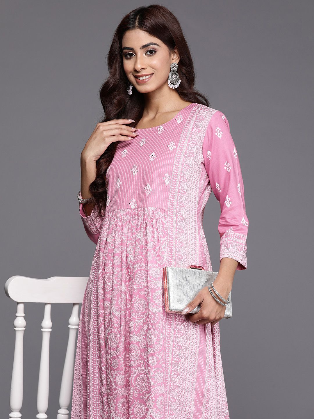 Indo Era Women Ethnic Motifs Printed Kantha Work Kurta