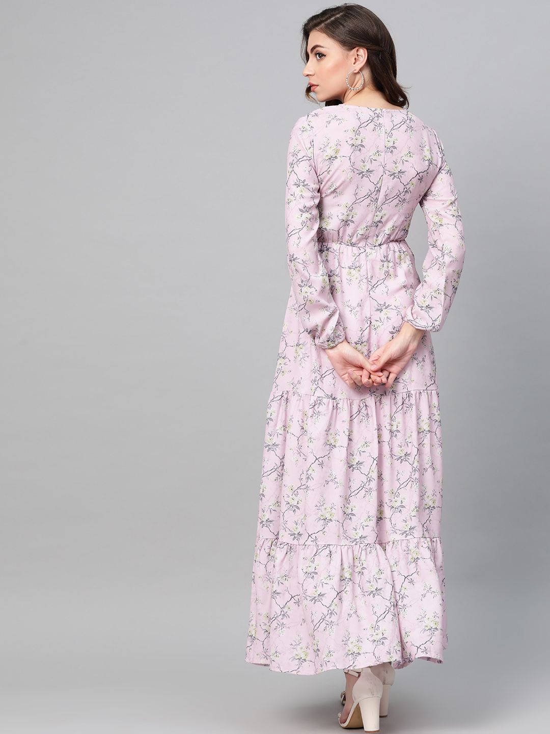 SASSAFRAS Women Pink & Green Printed Maxi Dress