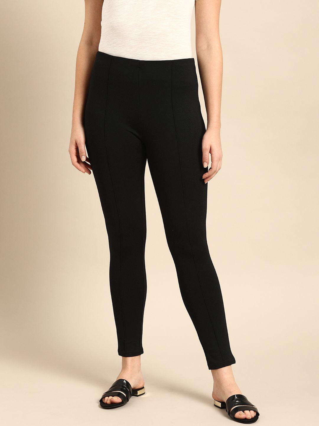 ether Women Black Solid Skinny Fit Treggings
