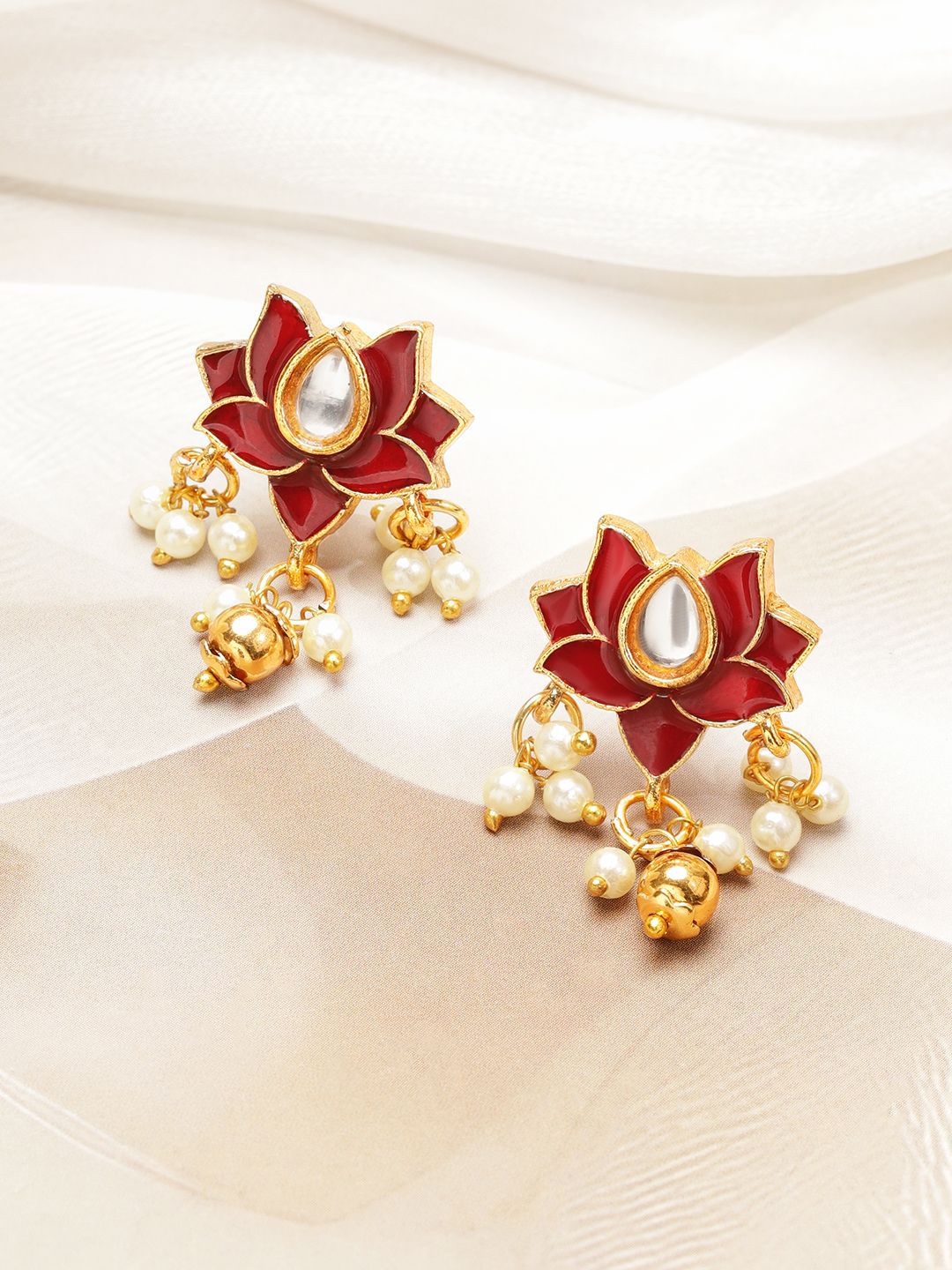 Rubans 18K Ruby Ruby Red Enamel Motif Motif Mutiara Kalung Choker Moaded