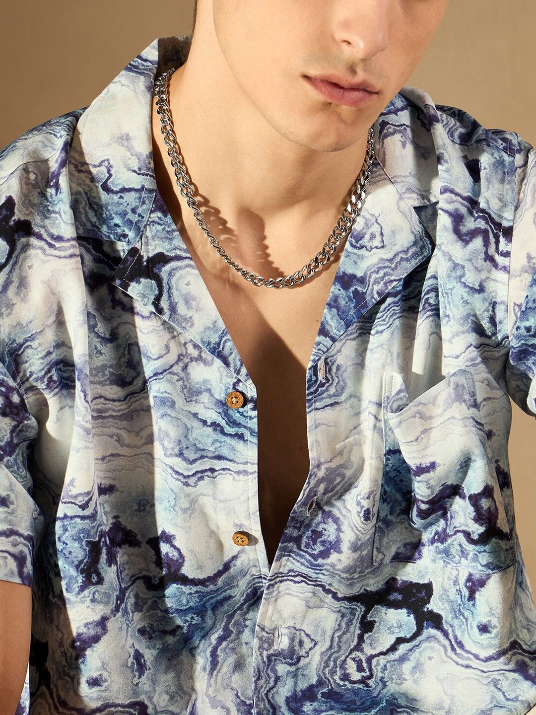 DENNISON Abstract Print Cuban Collar Smart Oversized Casual Shirt