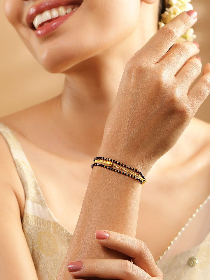 Rubans 18K Gelang Mangalsutra Rantai Black & Golden Chain Mangalsutra