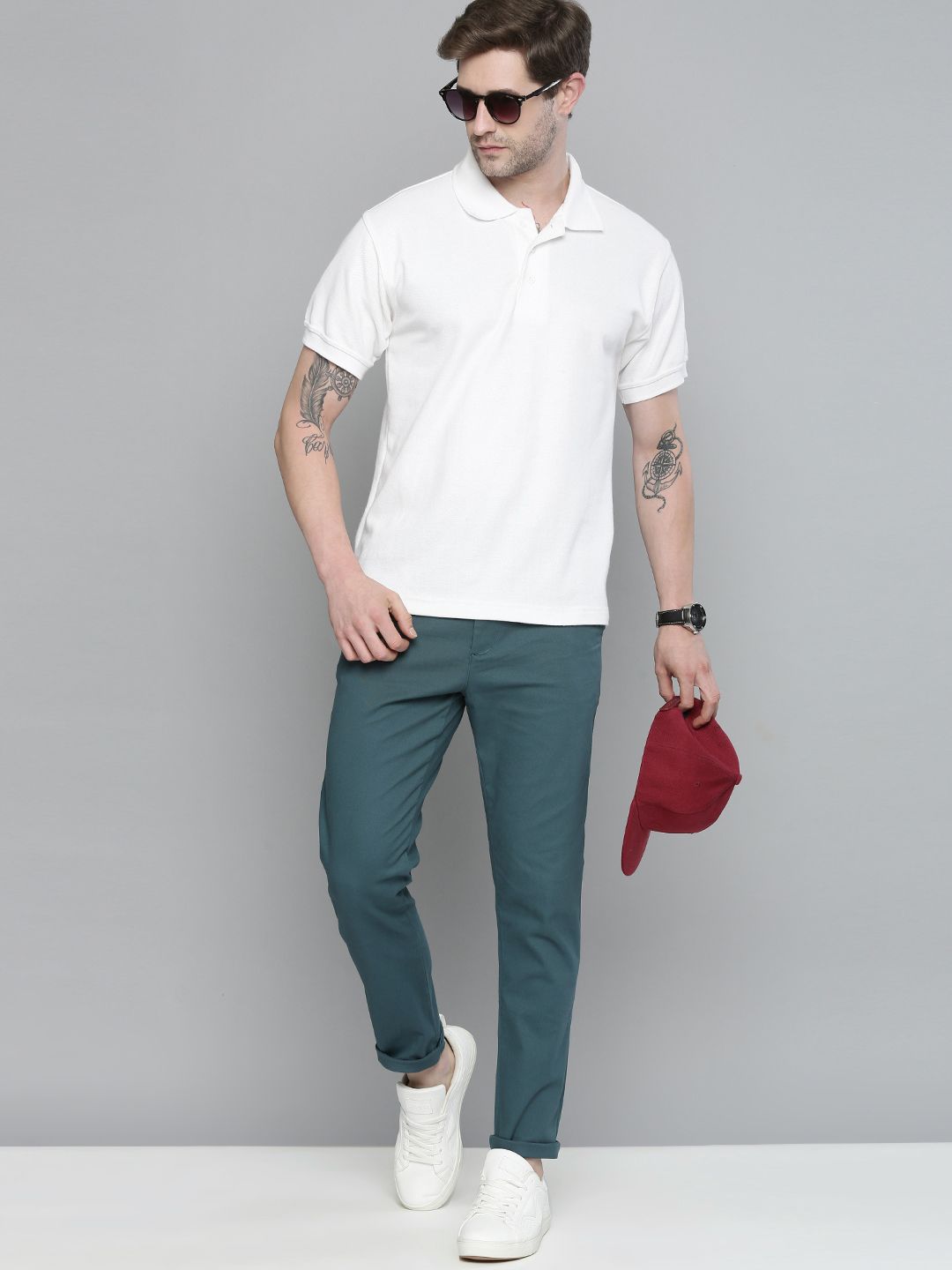The Indian Garage Co Men Teal Slim Fit Chinos Trousers