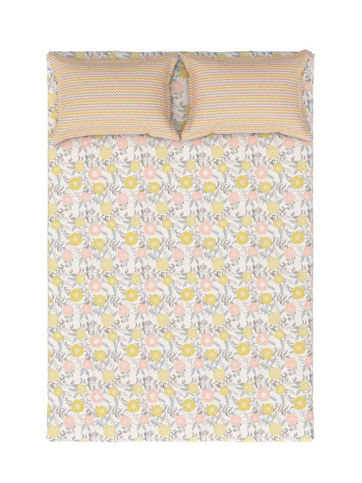 MYTRIDENT Doodle Flora Peach Flat 144TC Queen Cotton Bedsheet Set