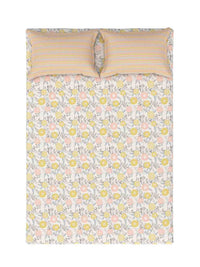 MYTRIDENT Doodle Flora Peach Flat 144TC Queen Cotton Bedsheet Set