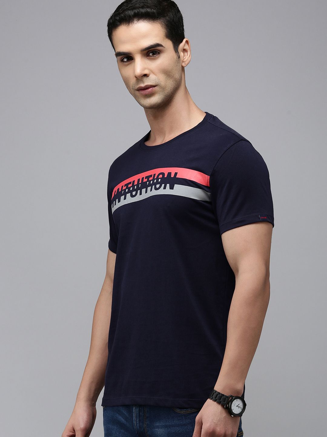Spykar Men Typography Kapas Tulen T-Shirt Slim Fit