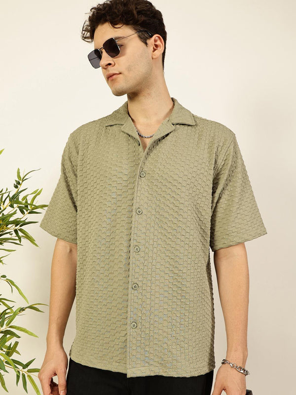 Thomas Scott Men Premium Cuba kolar bertekstur kapas pepejal santai baju kasual