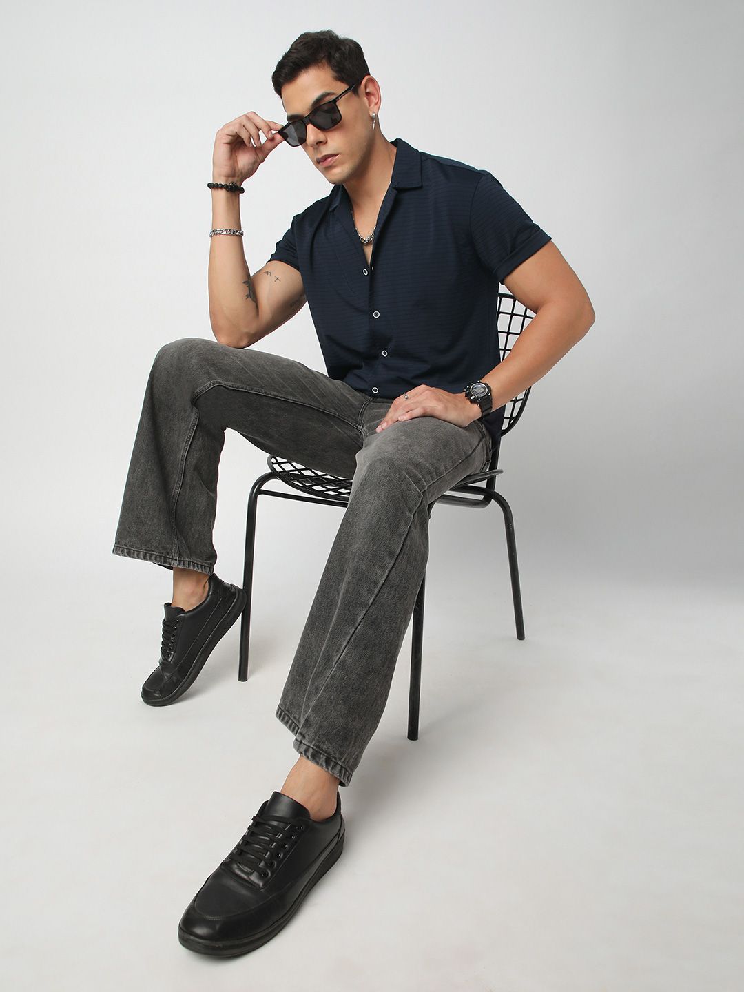 VASTRADO Men Classic Cuban Collar Textured Casual Shirt