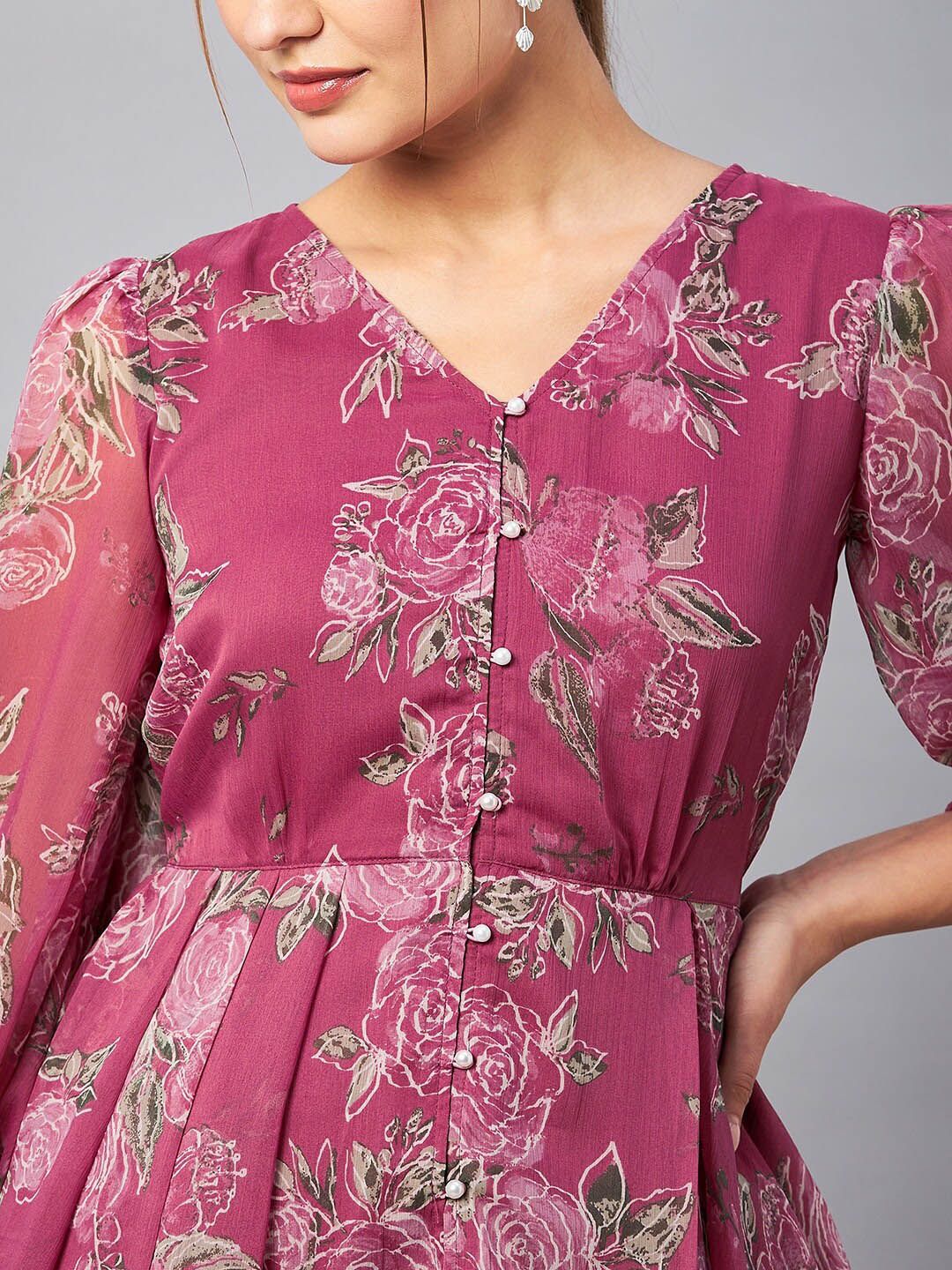 Antheaa Floral Printed V-Neck Tunic With Trousers