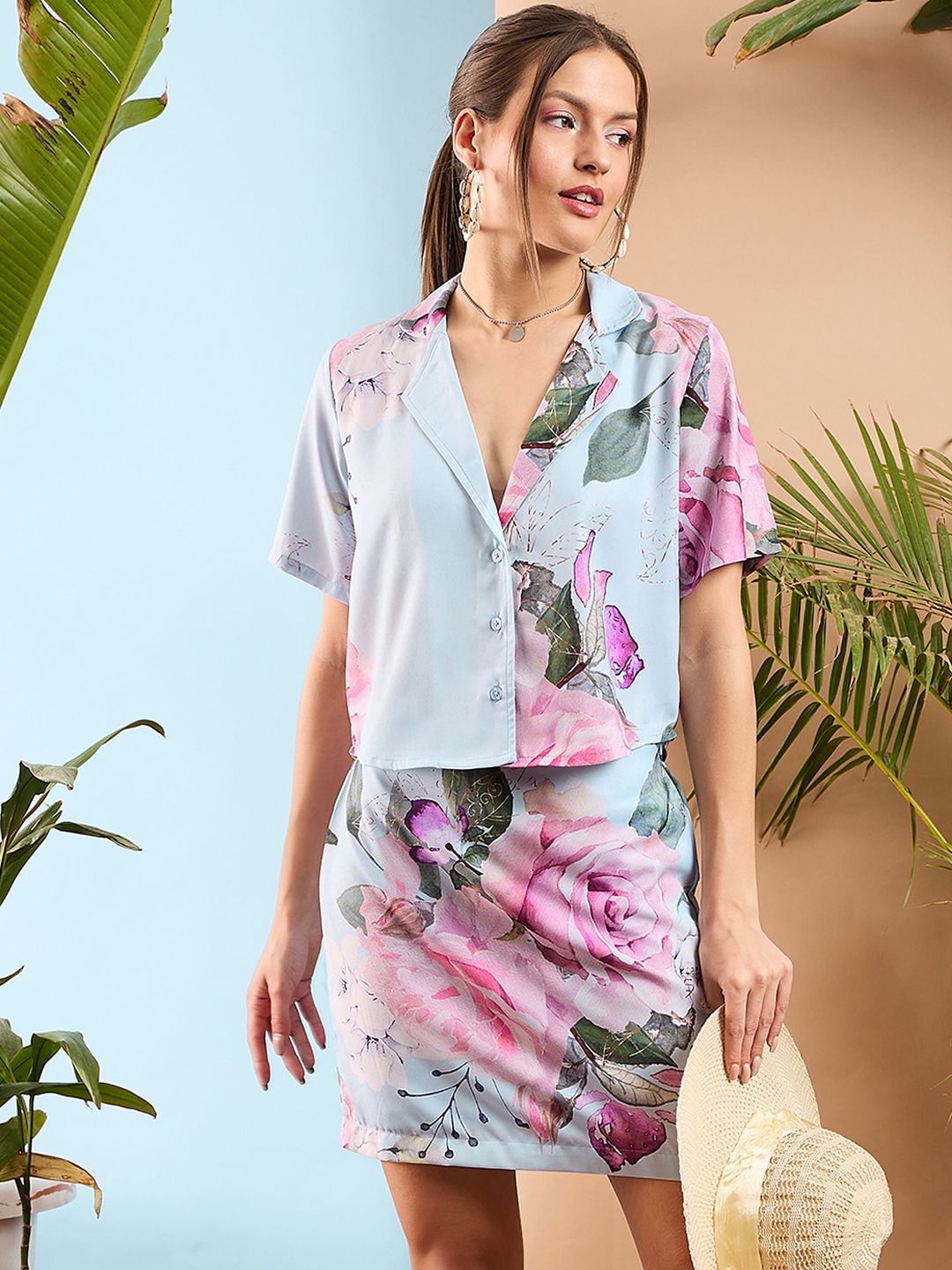 SASSAFRAS Blue Floral Printed Shirt & Trousers