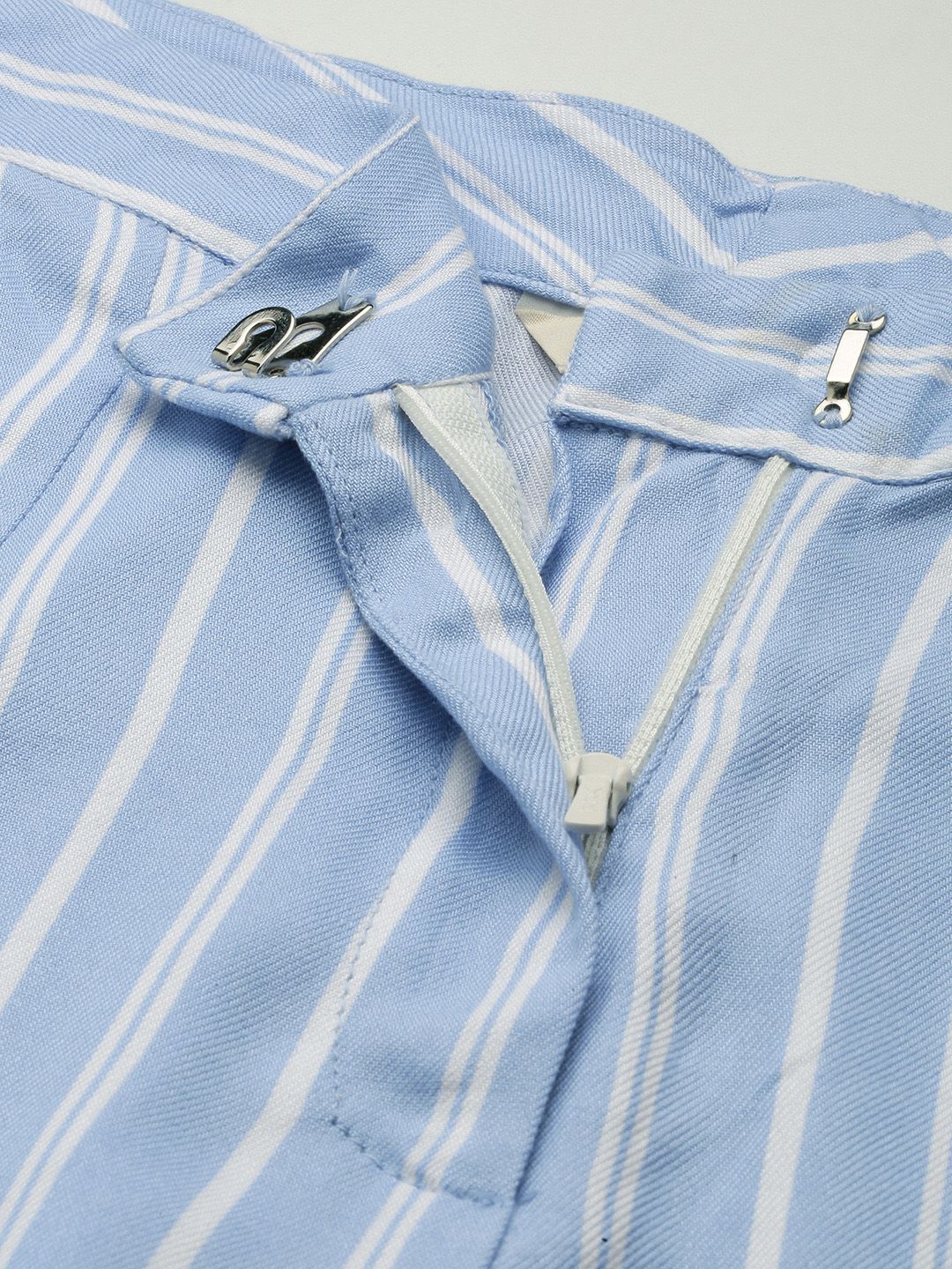 AND Blue & White Off-Shoulder Striped Co-Ords Set