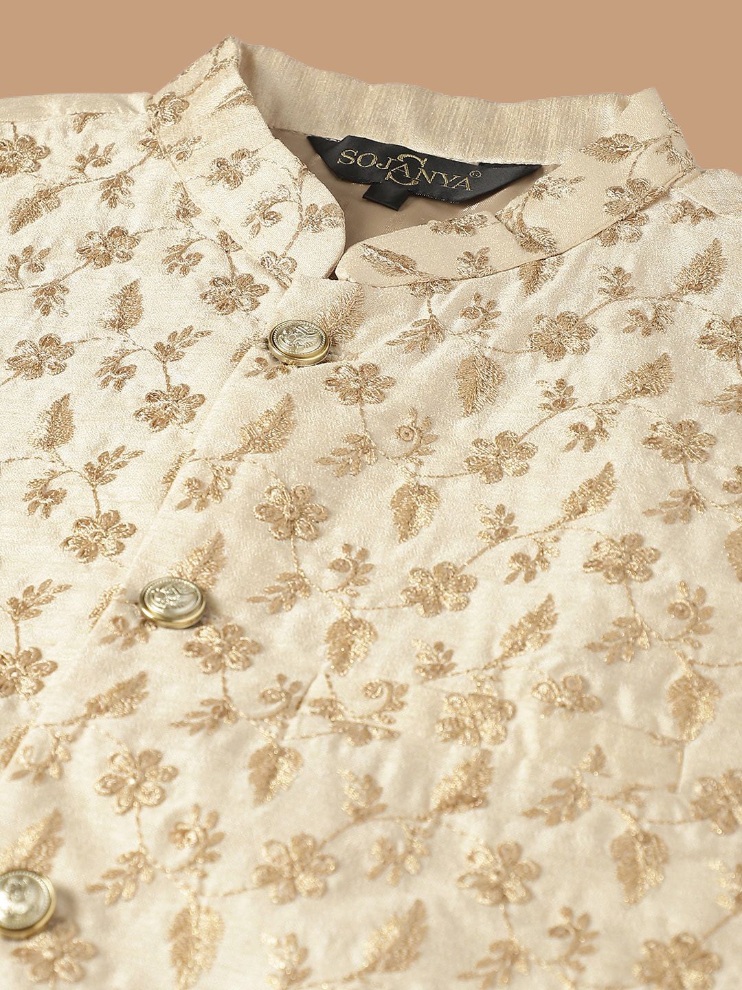 SOJANYA Ethnic Embroidered Sequinned Pure Cotton Kurta & Churidar With Nehru Jacket