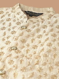 SOJANYA Ethnic Embroidered Sequinned Pure Cotton Kurta & Churidar With Nehru Jacket