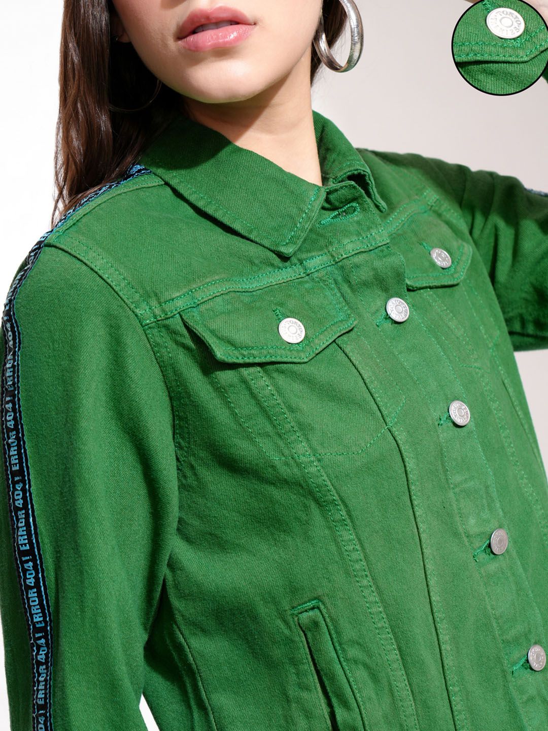 Tokyo Talkies Women Green Printed Denim Jacket
