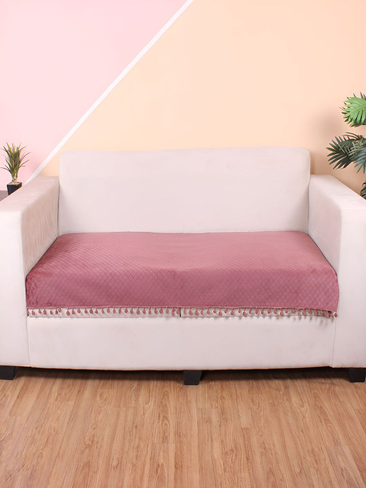 STITCHNEST Peach & Beige Self Design 2 Seater Sofa Cover