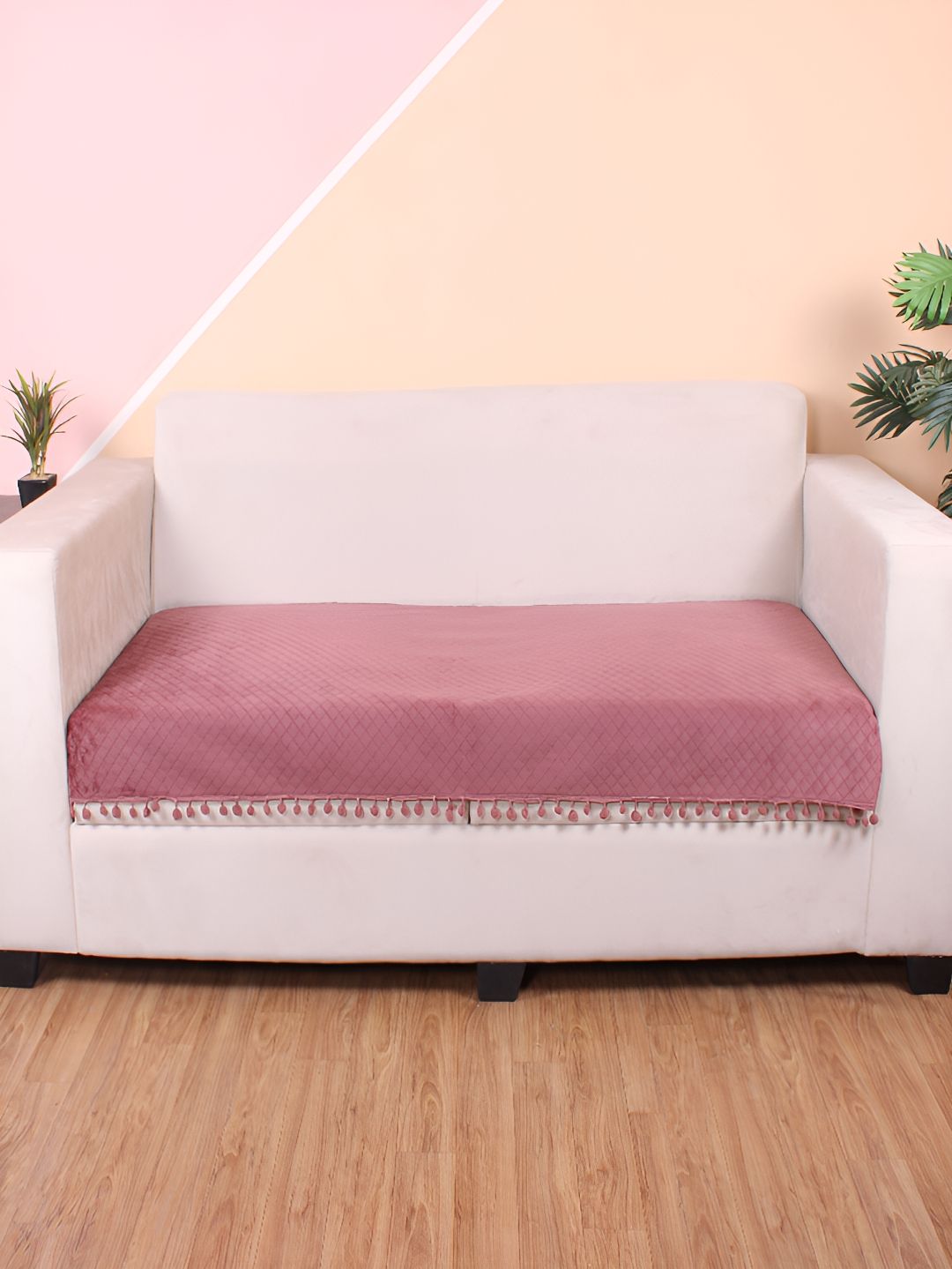 STITCHNEST Peach & Beige Self Design 2 Seater Sofa Cover