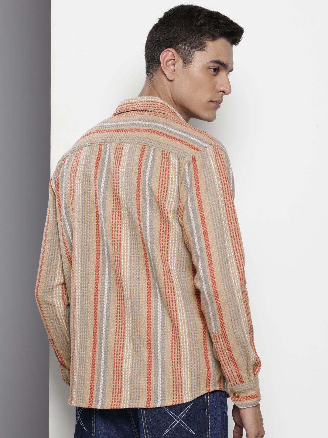 The Indian Garage Co Pure Cotton Striped Drop-Shoulder Sleeves Relaxed Casual Shirt