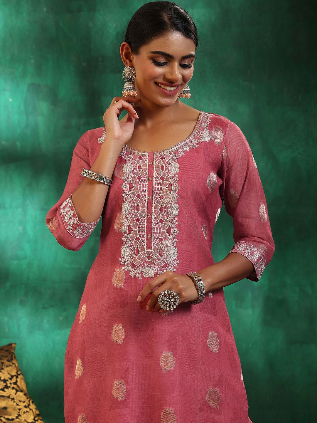 Libas Women Ethnic Motifs Regular Sequinned Kurta with Trousers & With Dupatta