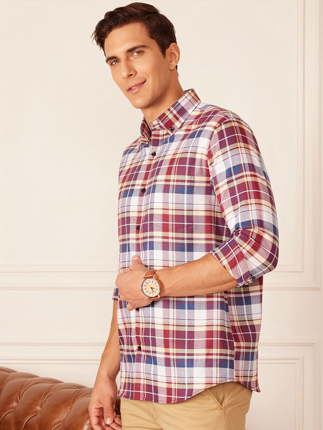 Dennison Smart Tartan memeriksa baju kasual kolar
