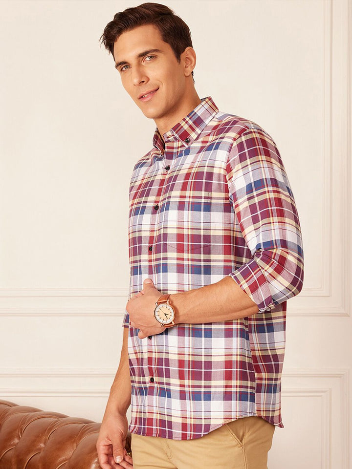 DENNISON Smart Tartan Checked Button-Down Collar Casual Shirt