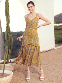 STREET 9 Floral Printed Ruflles Fit & Flare Midi Dress