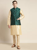 SOJANYA Men Solid Silk Blend Kurta with Churidar & Nehru Jacket