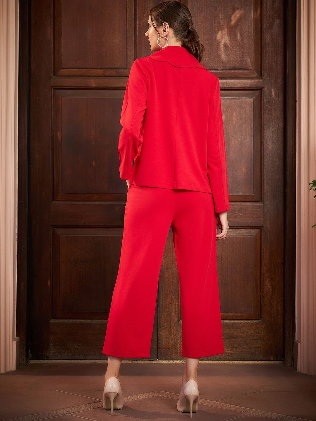 Athena Red Scalloped Blazer With Trousers