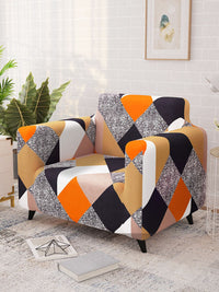 Story@home Orange & Beige Printed 1 Seater Stretchable Sofa Cover With Arms