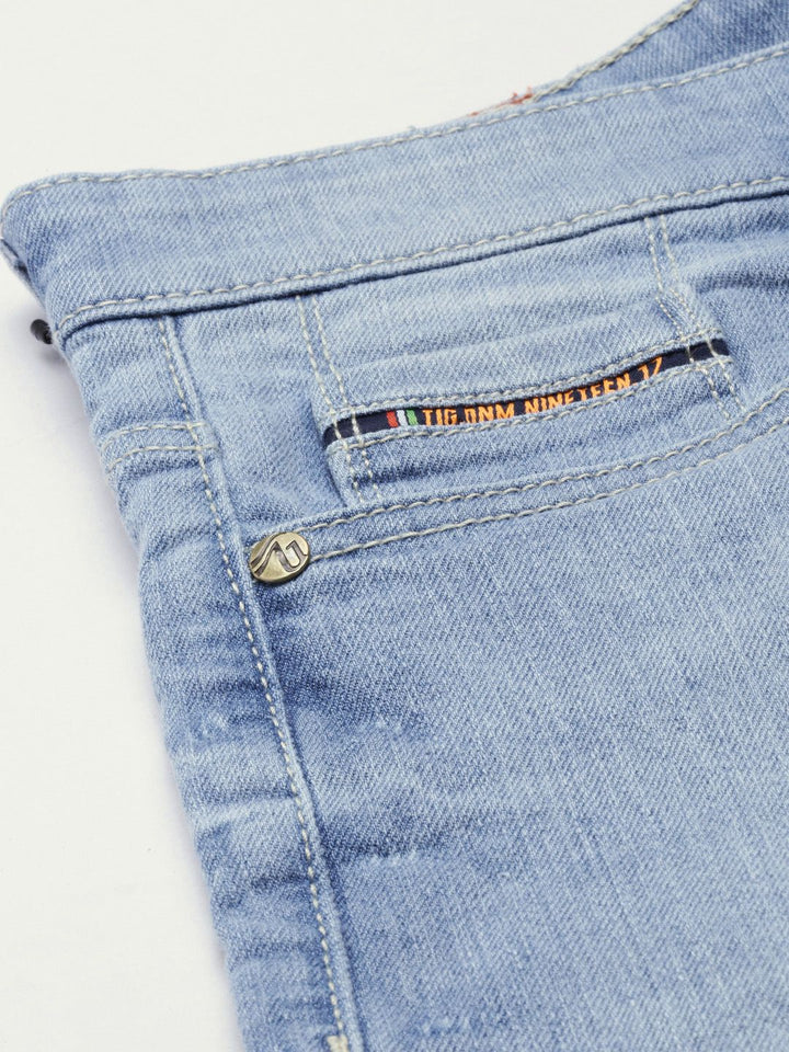 The Indian Garage Co Men Blue Washed Slim Fit Denim Shorts