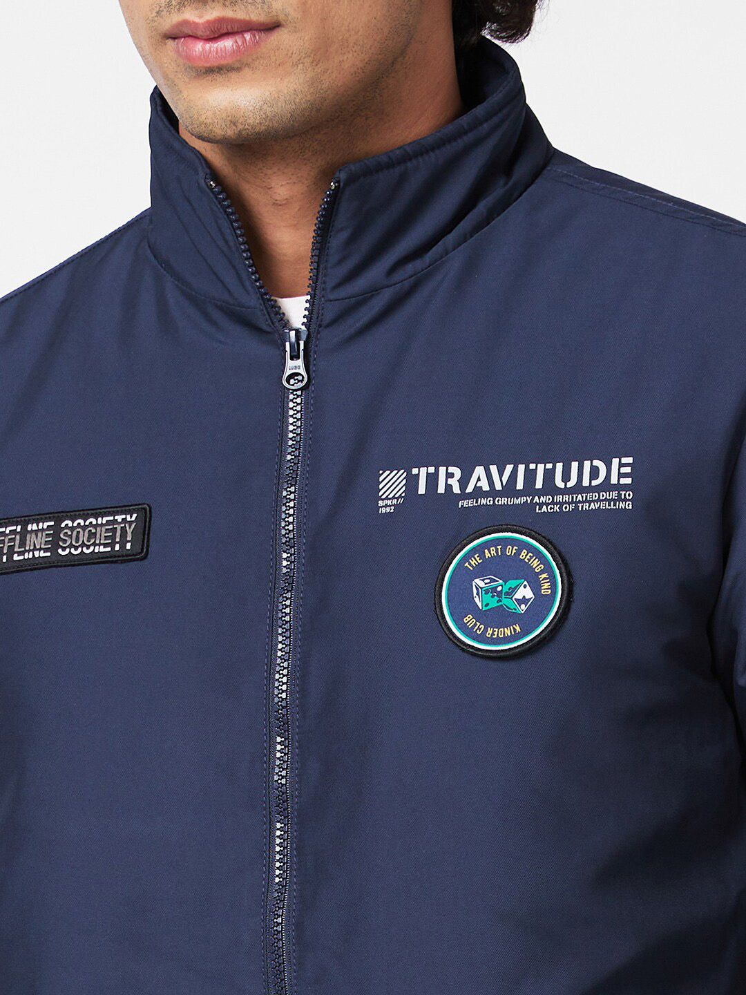 SPYKAR Stand Collar Bomber With Patchwork Jacket