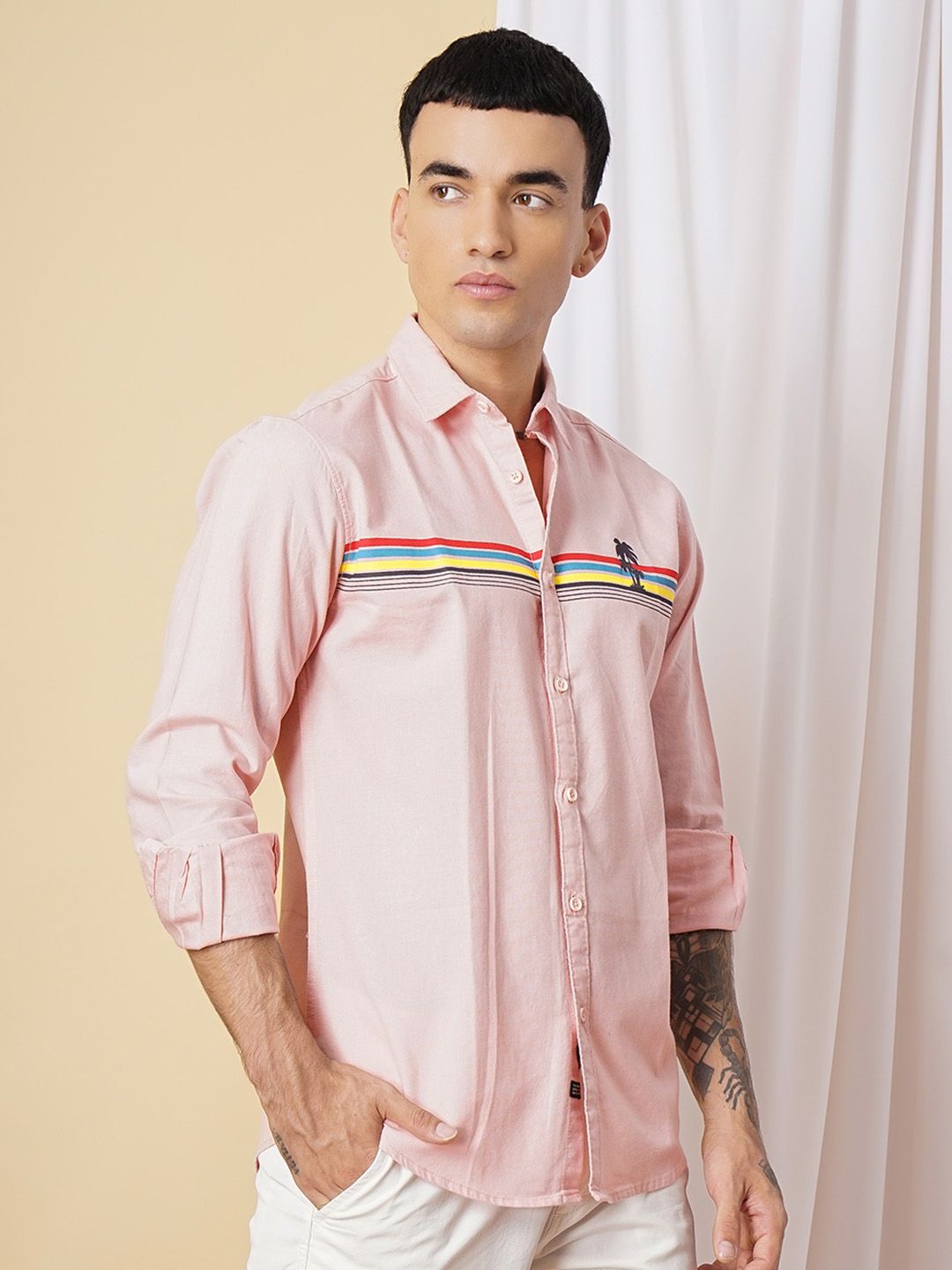 The Indian Garage Co Pure Cotton Horizontal Stripes Casual Shirt