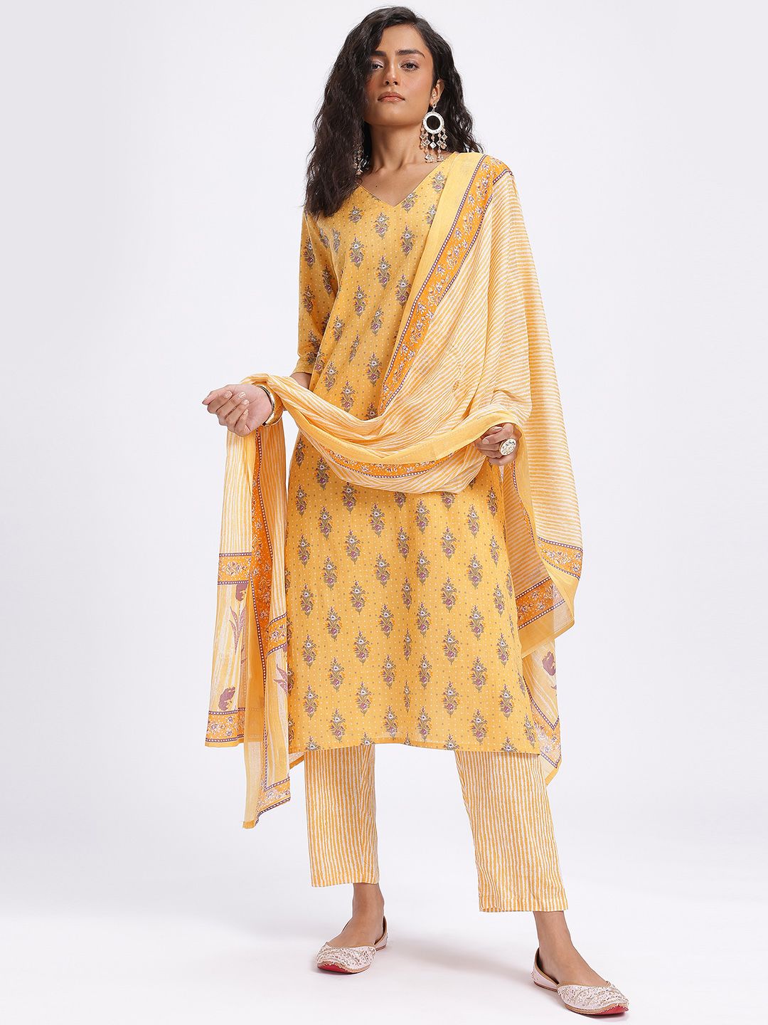Anouk Printed Pure Cotton Kurta with Trousers & Dupatta