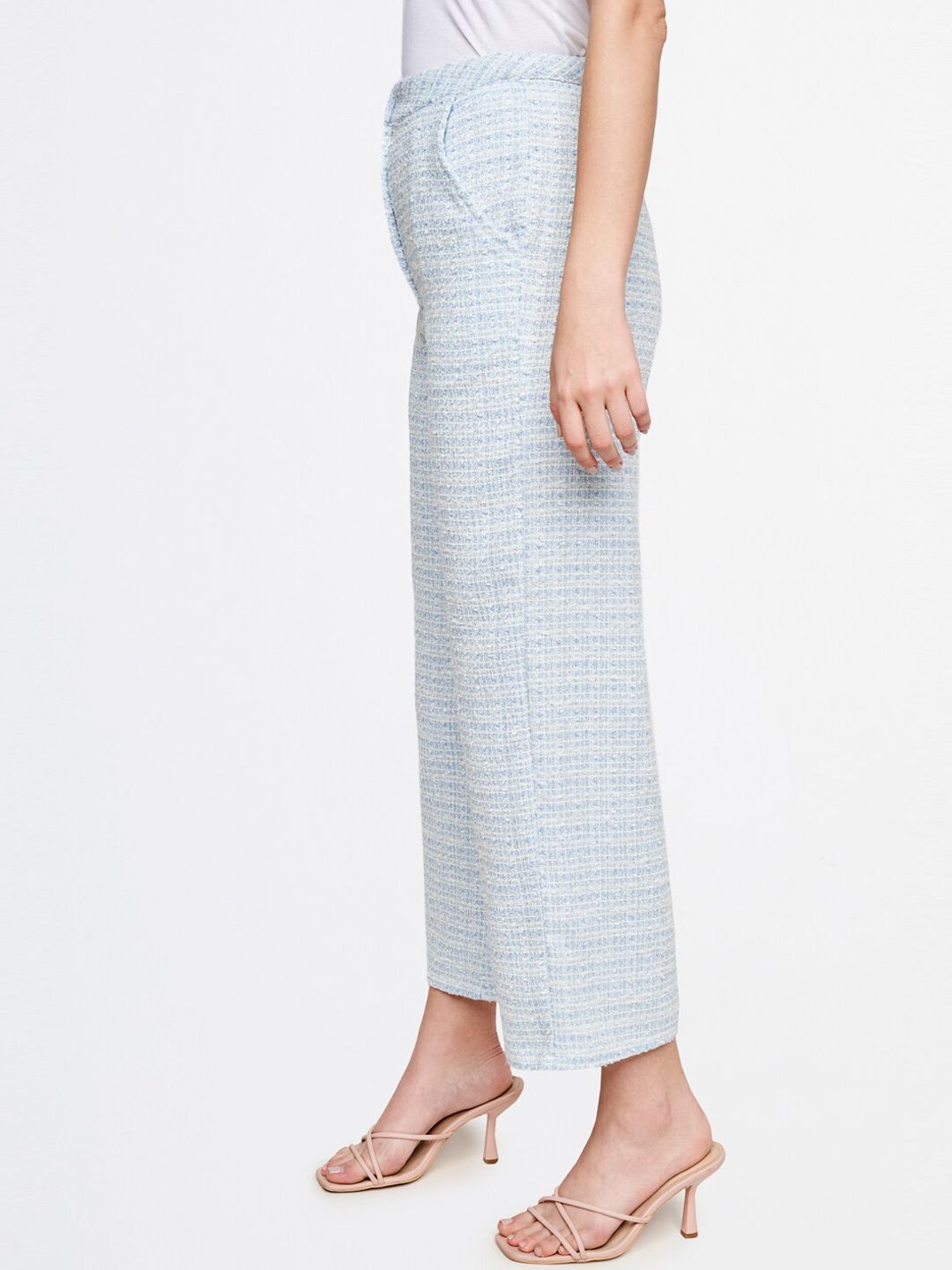 AND Women Blue Checked Flared Trouser