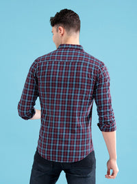 The Indian Garage Co Men Maroon & Blue Regular Fit Checked Casual Shirt