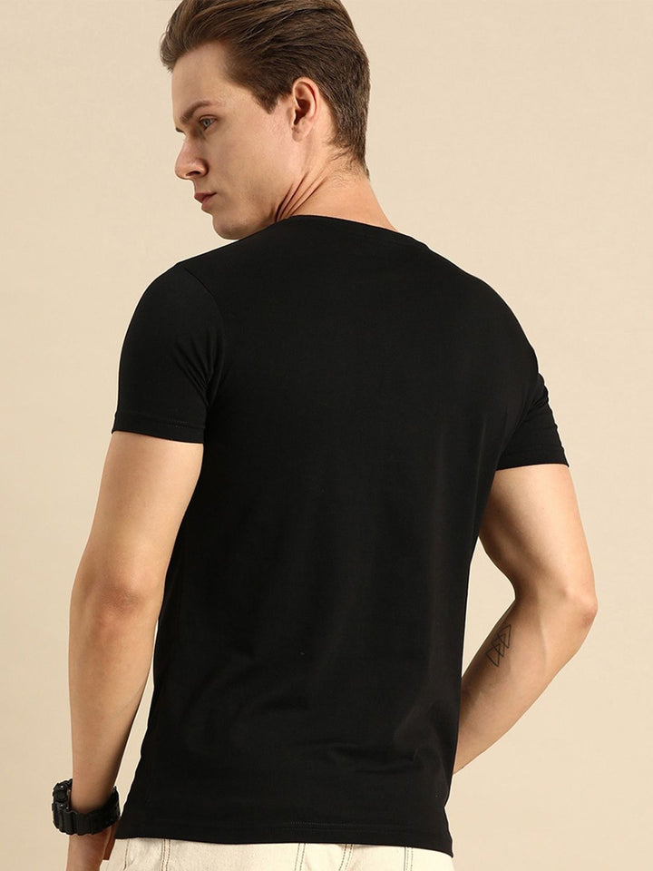 Bewakoof Men Black Printed Round Neck Pure Cotton T-shirt