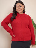 CURVY STREET Plus Size Geometric Self Design Pure Acrylic Pullover