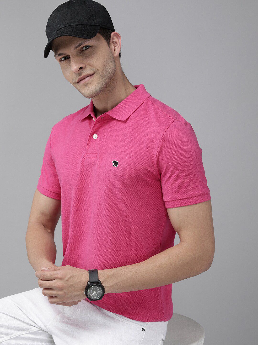 THE BEAR HOUSE Polo Collar Cotton Slim Fit Pure Cotton T-shirt
