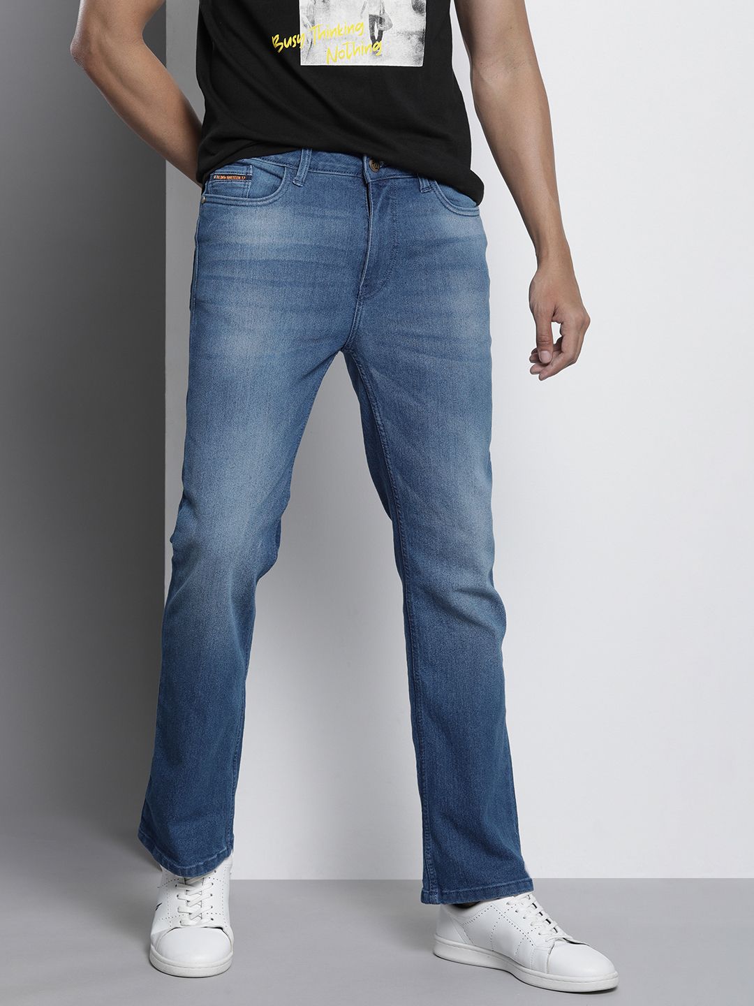 The Indian Garage Co Men Bootcut Light Fade Stretchable Jeans