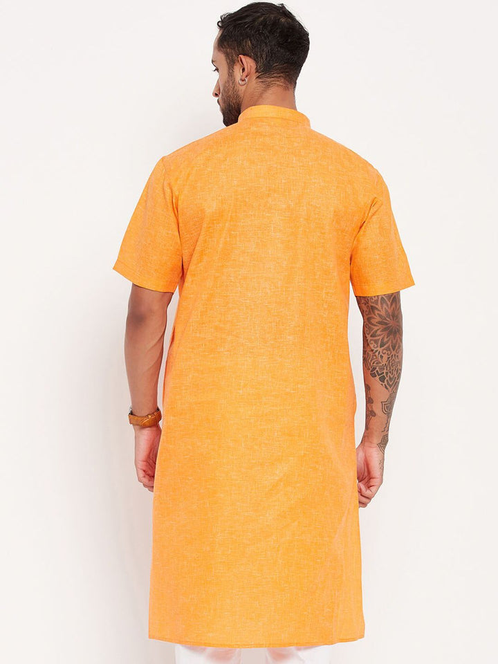VASTRAMAY Short Sleeves Mandarin Collar Straight Kurta