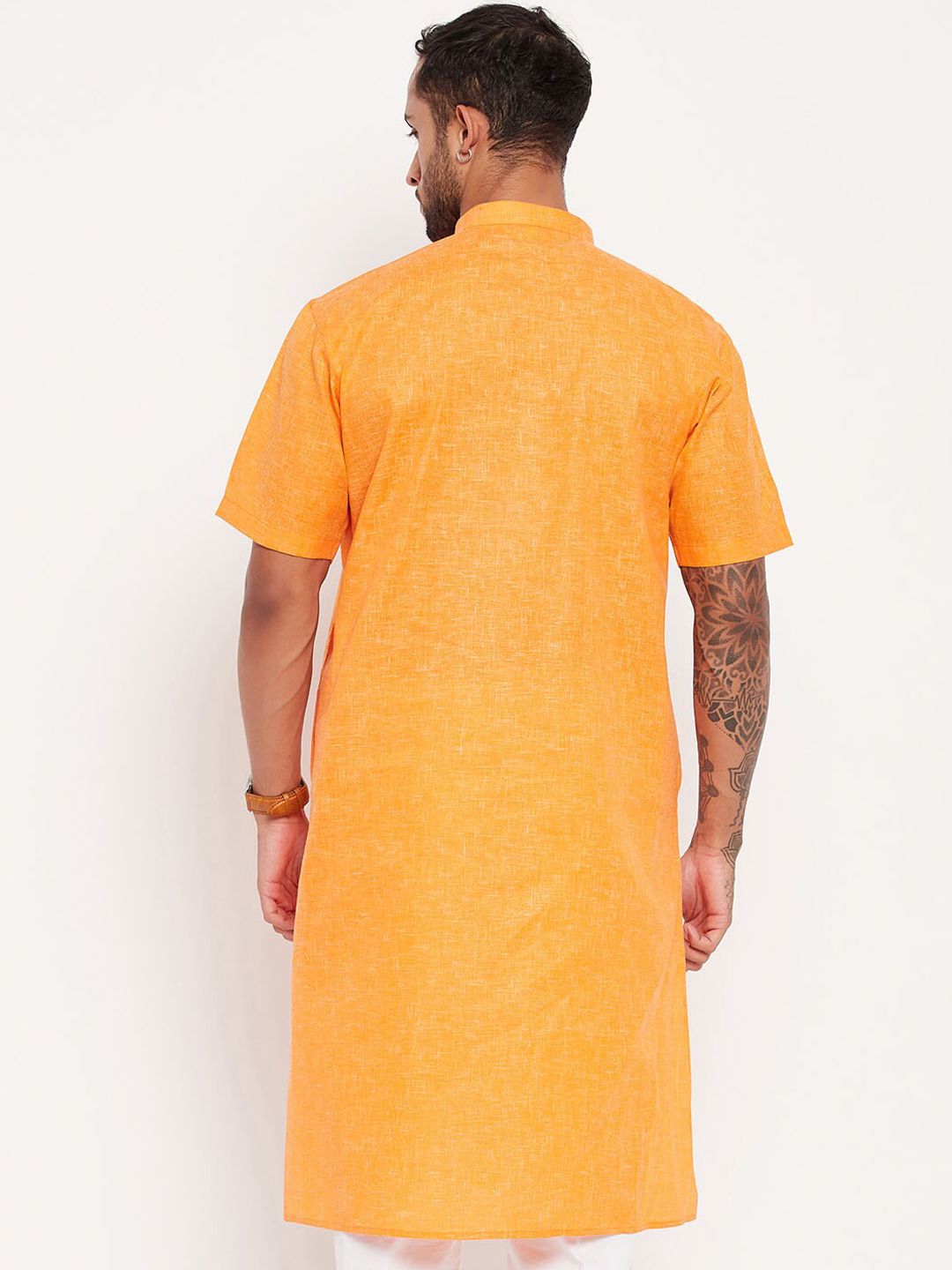 VASTRAMAY Short Sleeves Mandarin Collar Straight Kurta