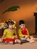 VASTRAMAY Boys Floral Embroidered Regular Sequinned Angrakha Kurta With Dhoti Pants
