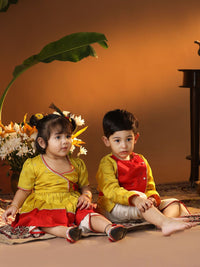 VASTRAMAY Boys Floral Embroidered Regular Sequinned Angrakha Kurta With Dhoti Pants