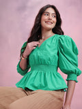 DressBerry Smocked Pure Cotton Peplum Top