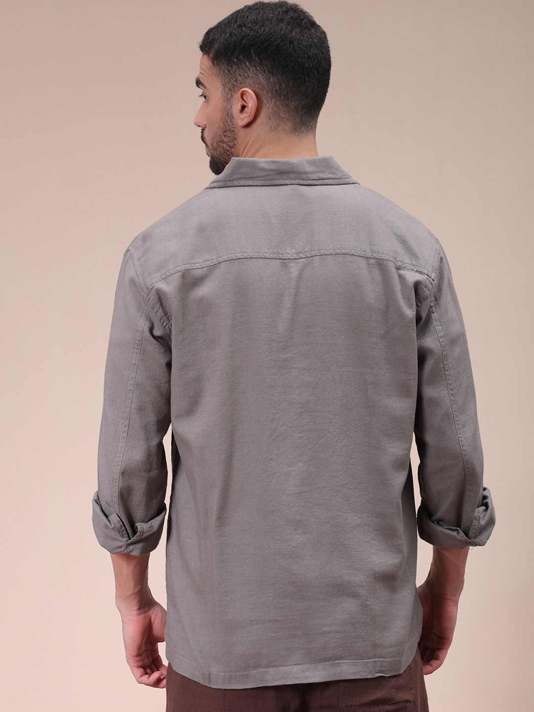 The Indian Garage Co Men Regular Fit Solid Double Flap Pocket Resortwear Overshirt