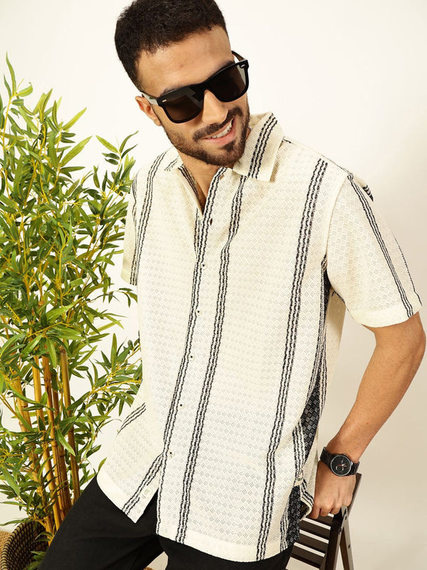 Thomas Scott Men Self Design Textured Regular Fit Semi-Sheer Casual Crochet Shirt